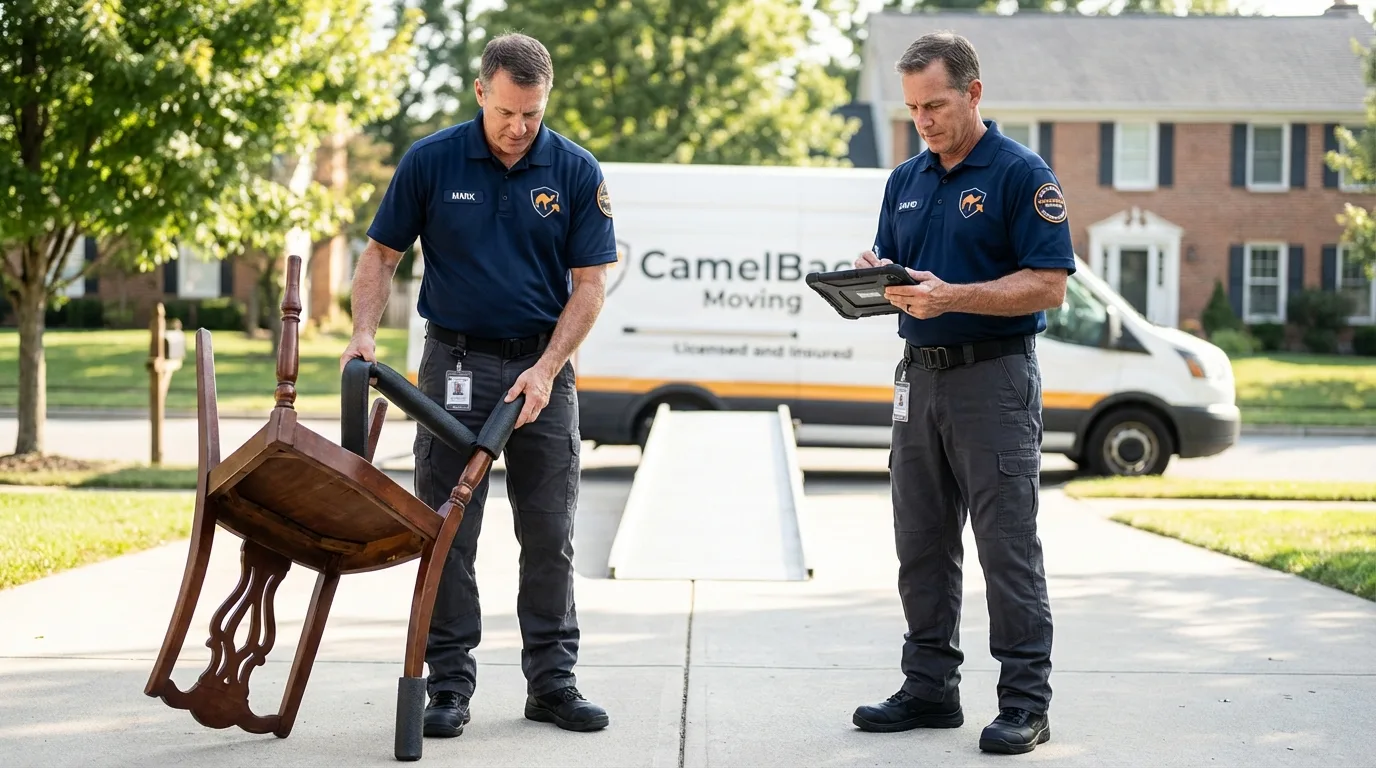 Movers inspecting furniture for damage prevention before loading in Morgantown, KY