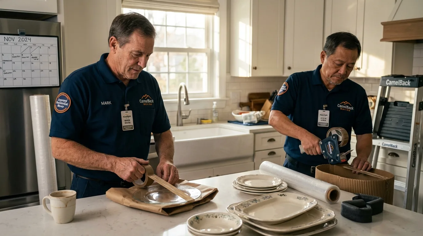 Professional crew packing kitchen dishware in Morgantown, KY